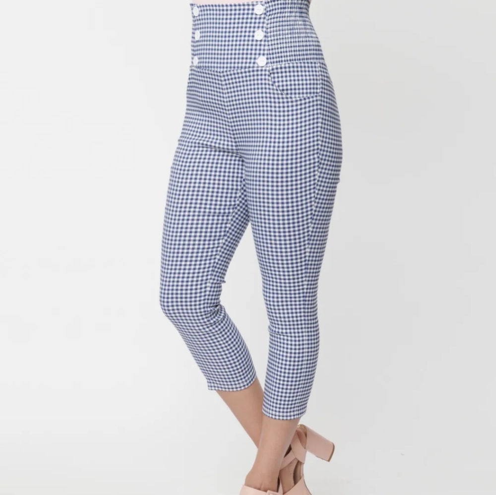 Unique Vintage Blue Gingham Capris